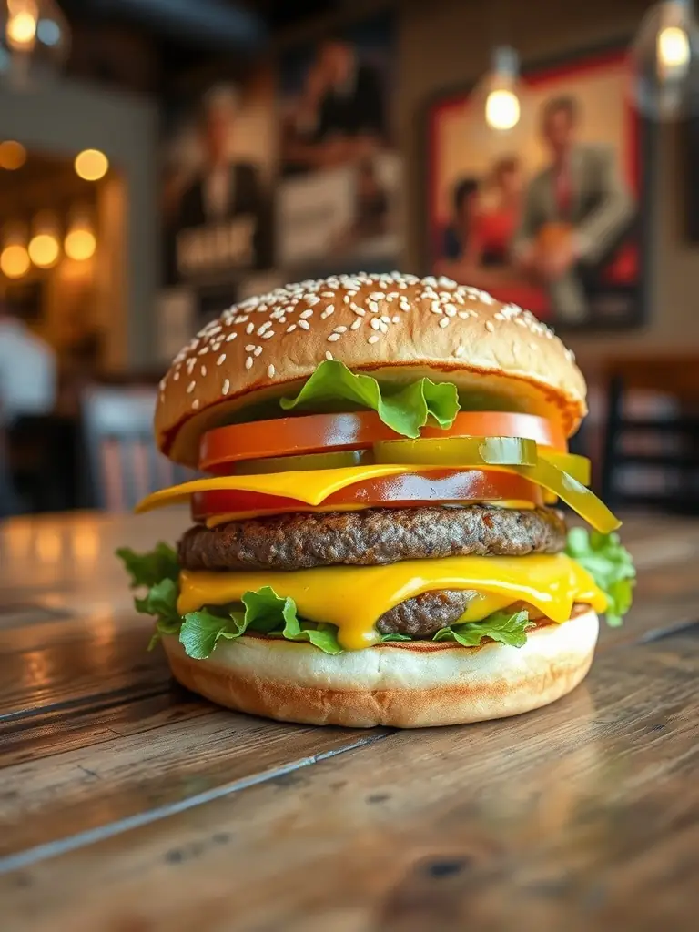 A mouthwatering image of Jollibee's Yumburger, featuring a juicy patty, lettuce, and mayonnaise, served on a sesame seed bun.